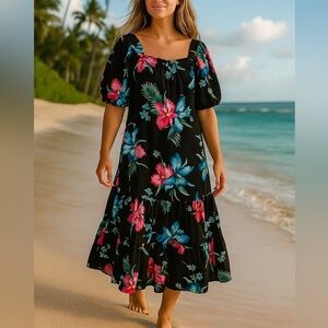 Vintage Women’s Floral Print Caftan Maxi Dress Size Medium